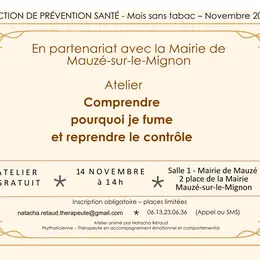 Atelier Comprendre pourquoi je fume et reprendre le contrôle à Mauzé-sur-le-Mignon