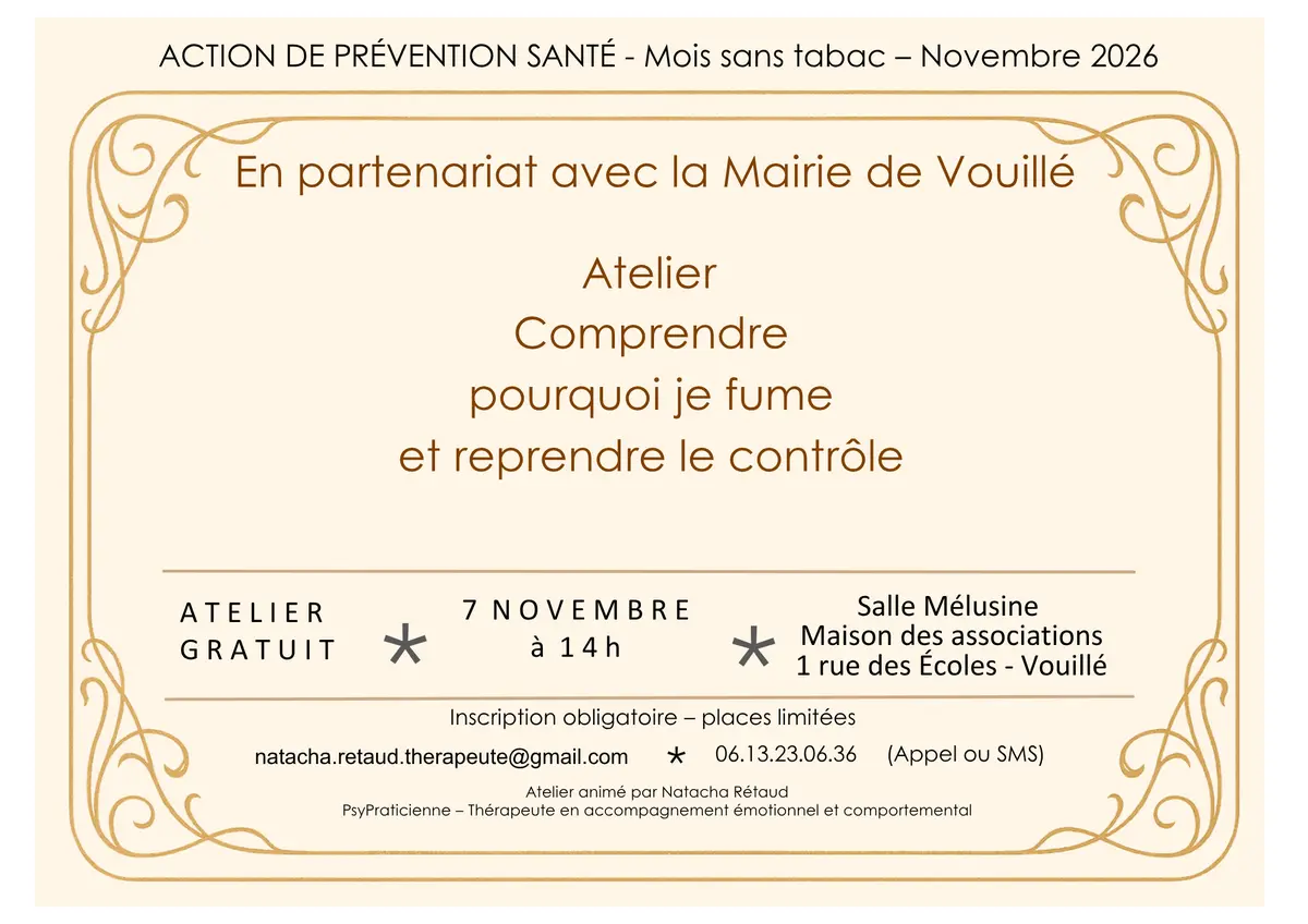 Atelier Comprendre pourquoi je fume et reprendre le contrôle à Vouillé