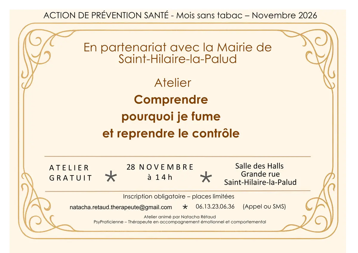 Atelier Comprendre pourquoi je fume et reprendre le contrôle à saint-Hilaire-la-Palud