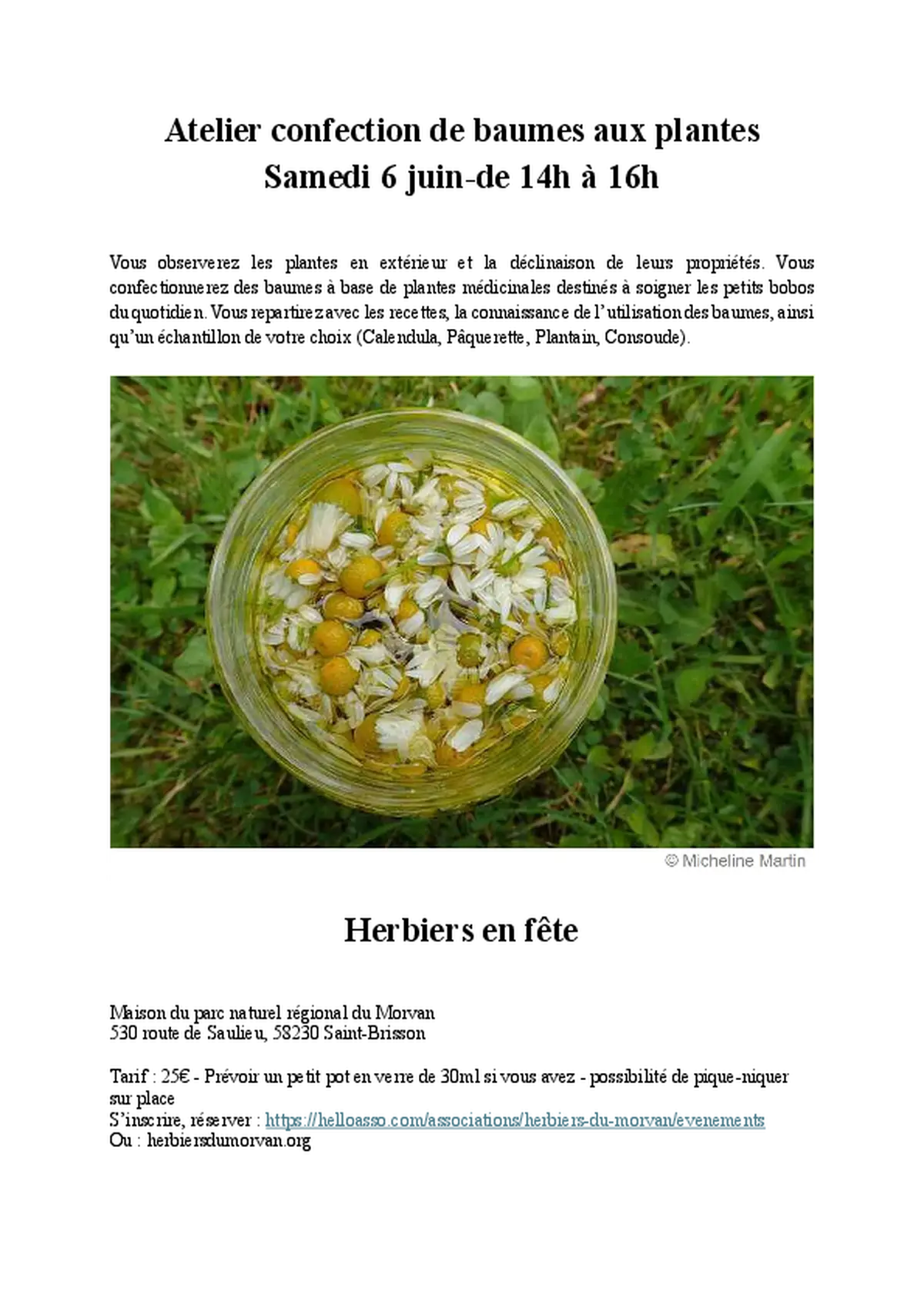 Atelier confection de baumes aux plantes