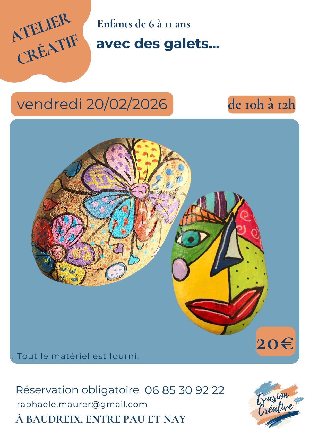 Atelier créatif :  avec des galets... à Baudreix