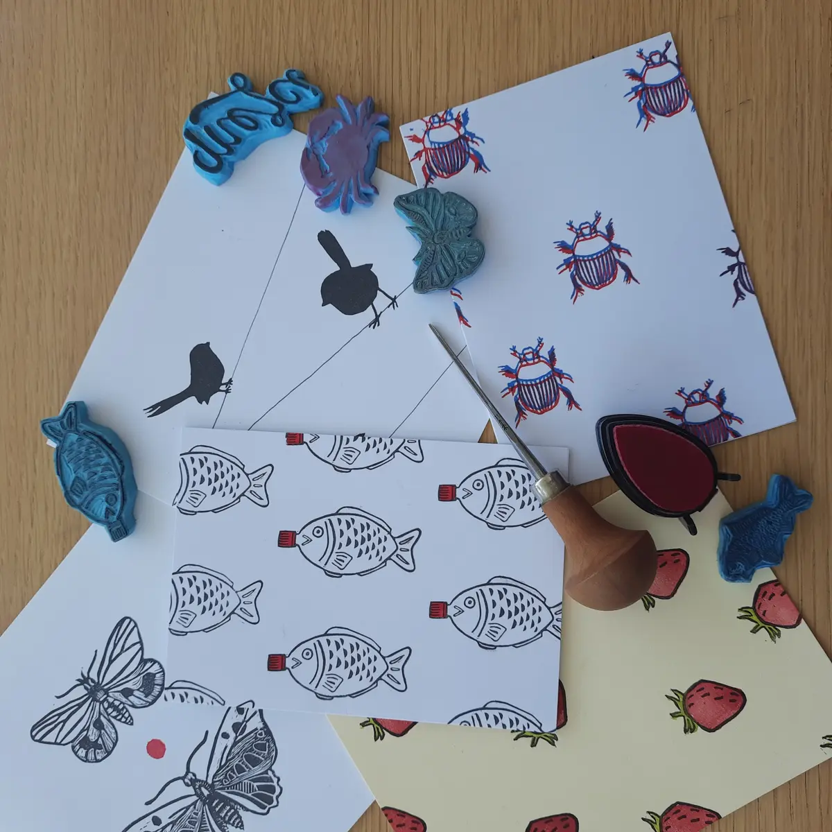 Atelier créatif - Cartes tamponnées