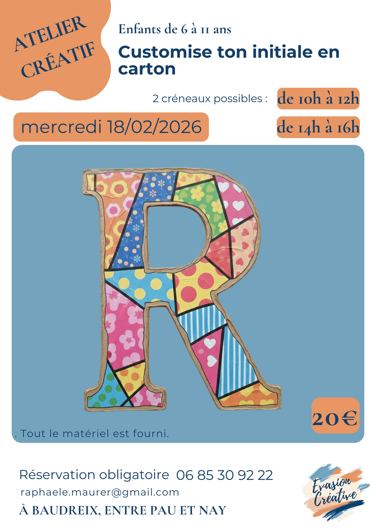 Atelier créatif : Customise ton Initiale en carton à Baudreix