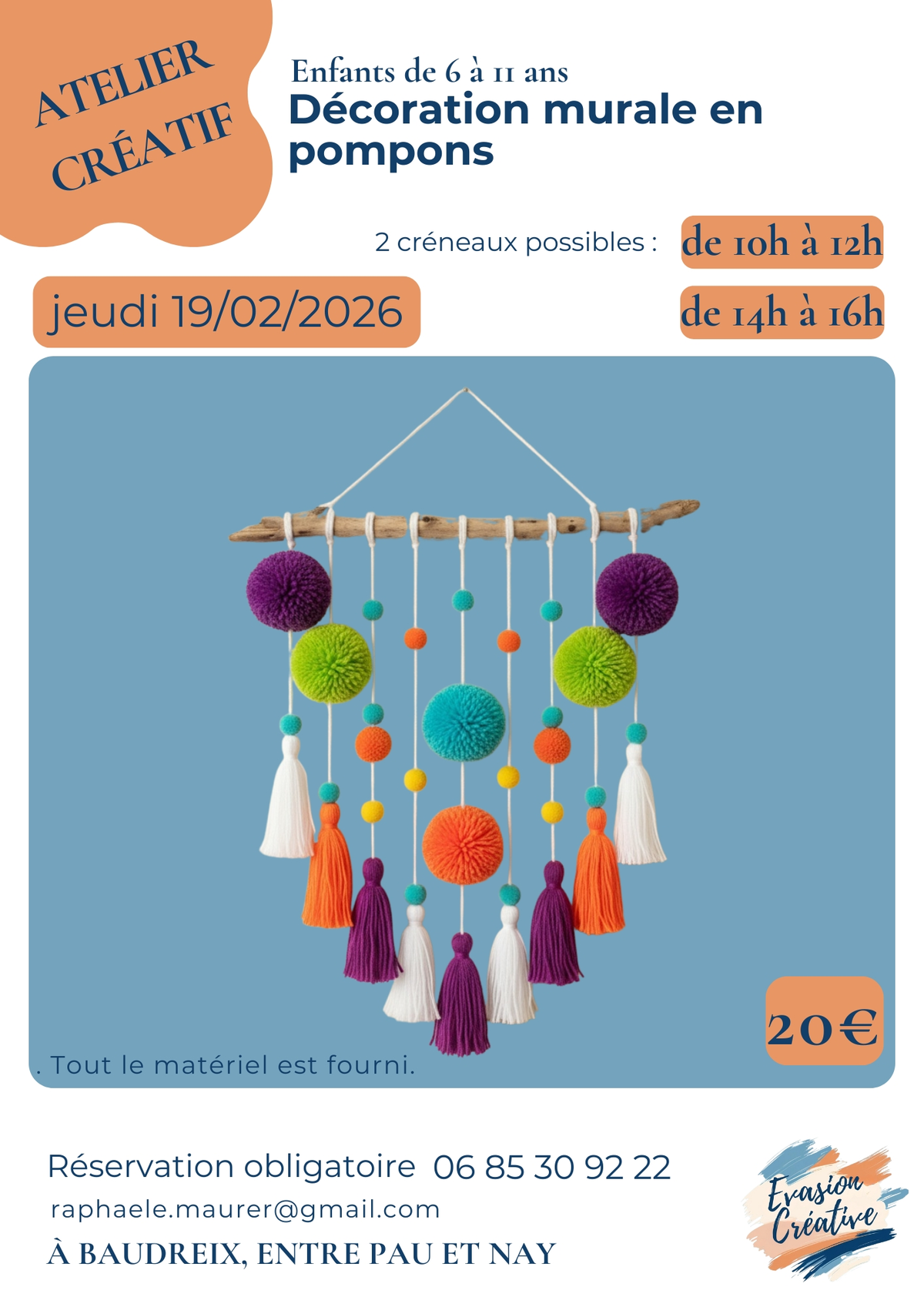 Atelier créatif : Décoration murale en pompons à Baudreix
