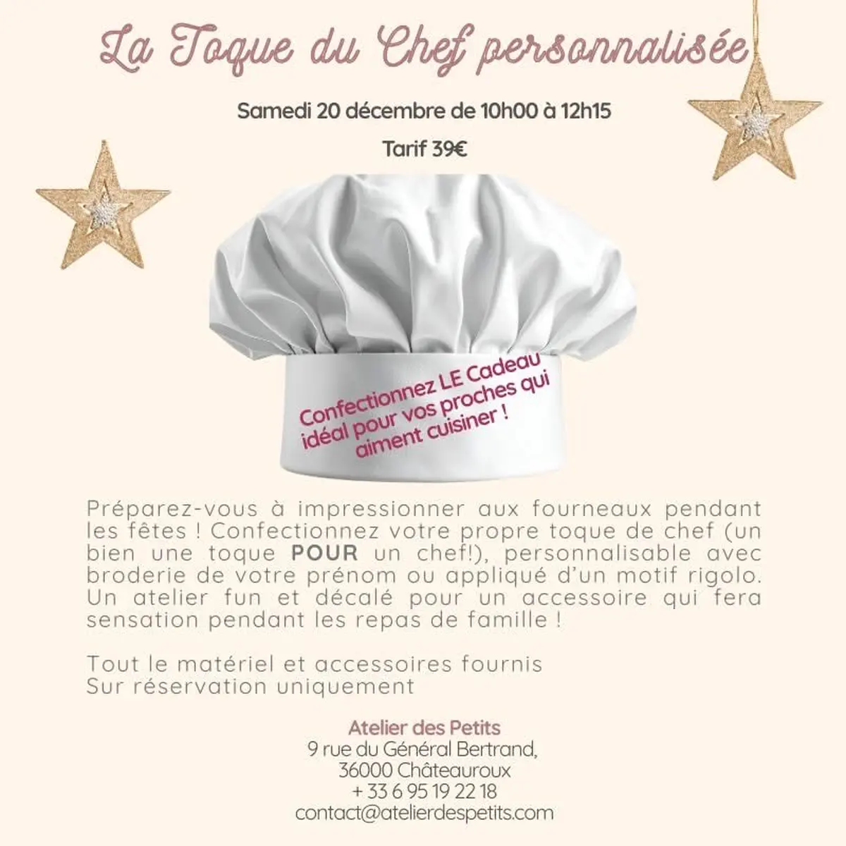 Atelier créatif : La toque du chef personnalisée