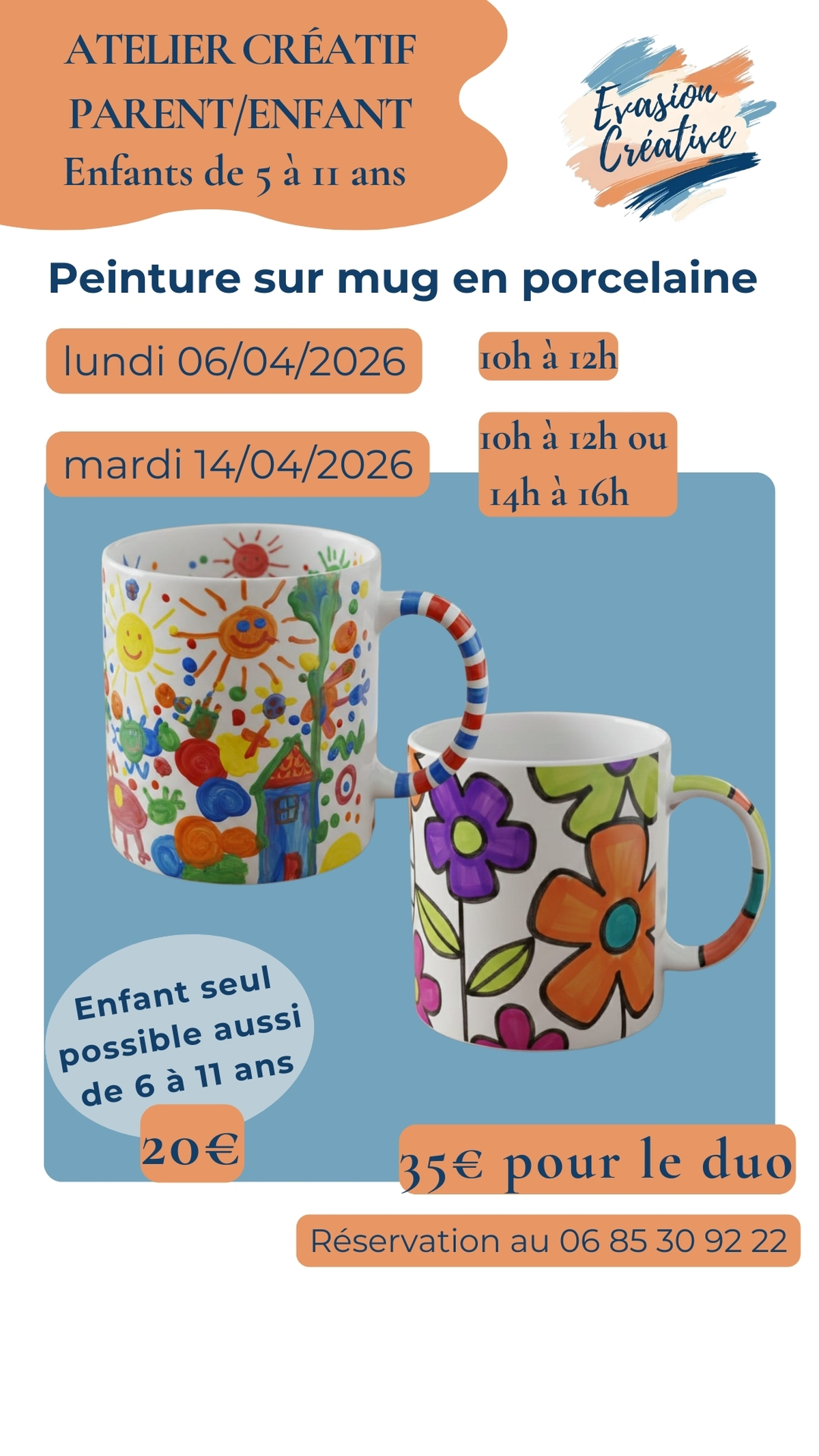 Atelier créatif Parent/Enfant : Peinture sur mug en porcelaine