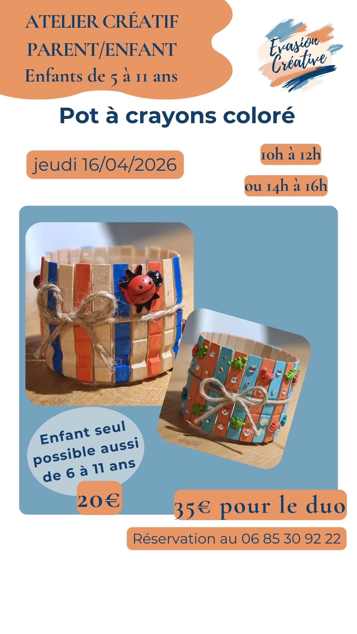 Atelier créatif Parent/Enfant : Pot à crayons coloré