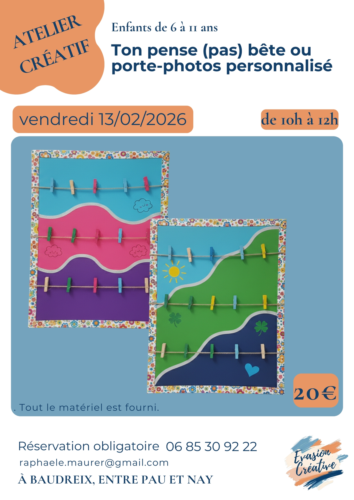 Atelier créatif : Ton pense (pas) bête ou porte photos personnalisé sur Baudreix