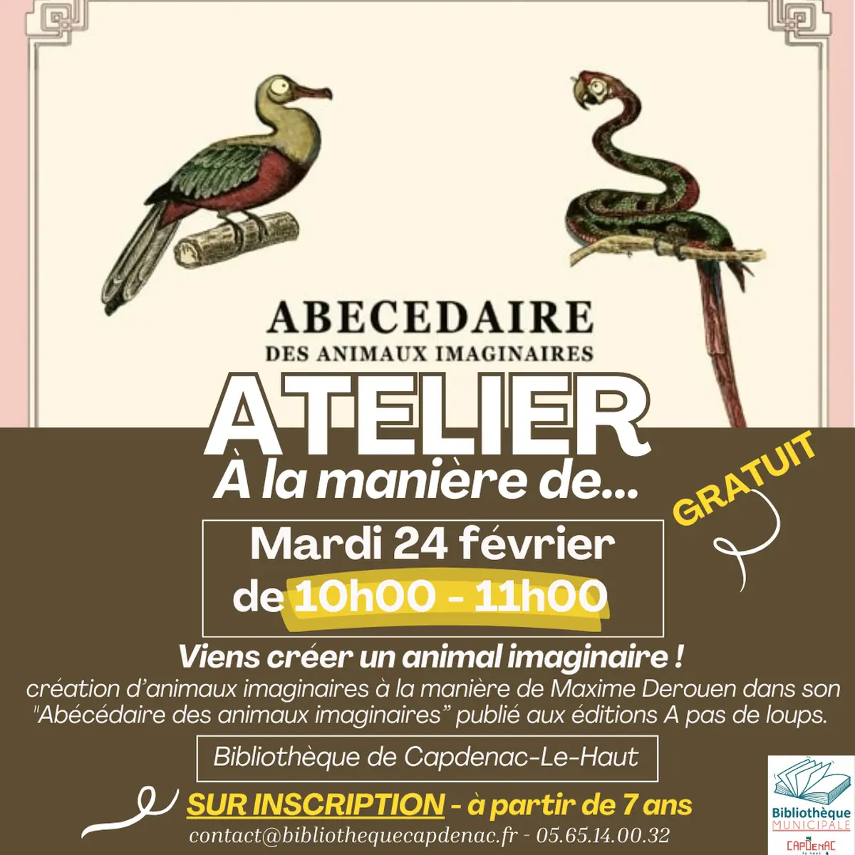 Atelier créer un animal imaginaire, bibliothèque de Capdenac-le-Haut