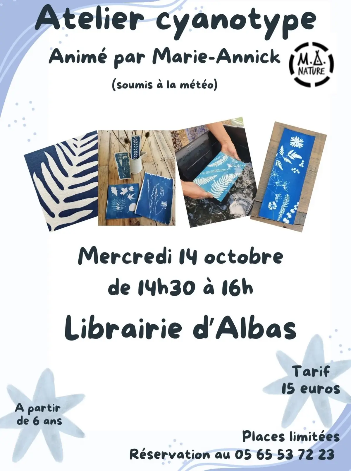 Atelier cyanotype à la librairie d'Albas
