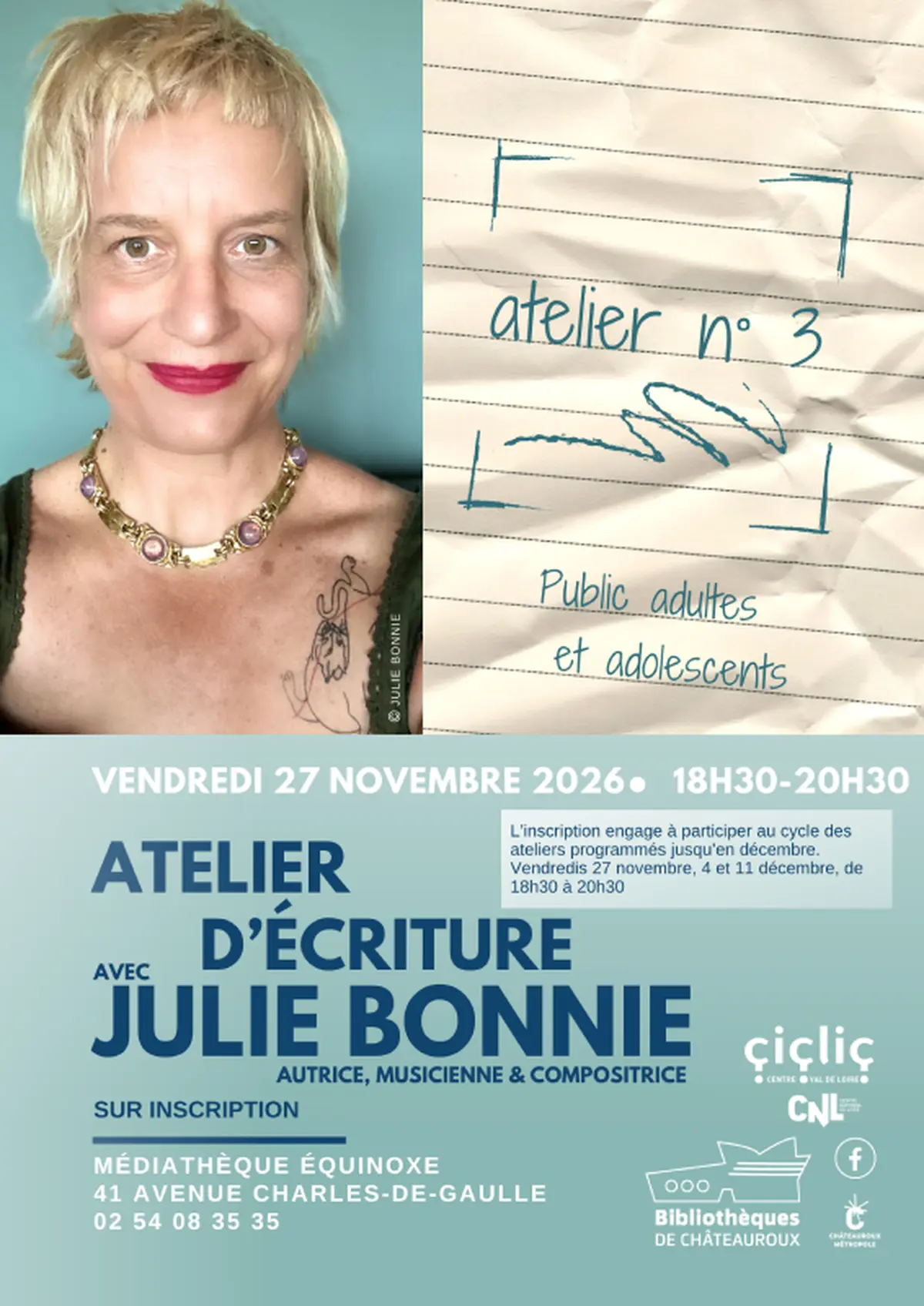 Atelier d'écriture avec Julie Bonnie