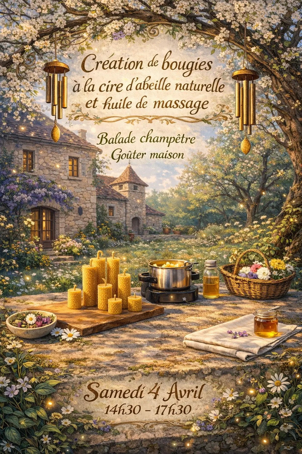 Atelier de création de bougies à al cire d'abeille naturelle et huile de massage