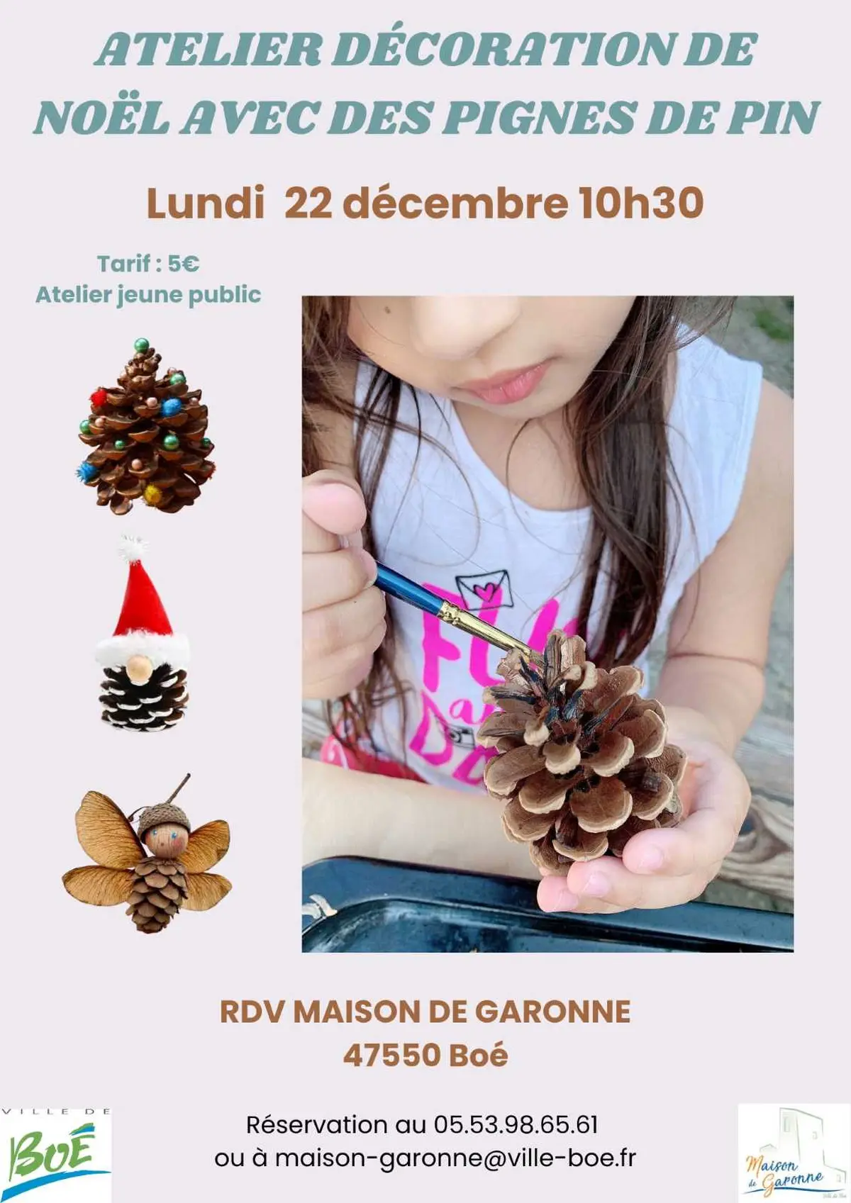 Atelier décoration de Noël avec des pignes de pin