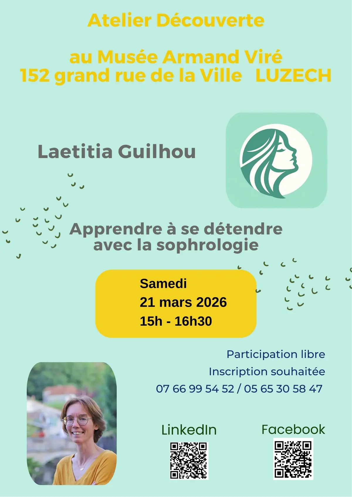 Atelier découverte de la sophrologie avec Laetitia Guilhou