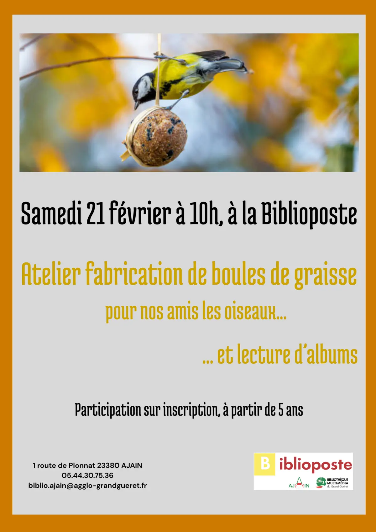 Atelier fabrication de boules de graisse et lecture d'albums sur les oiseaux