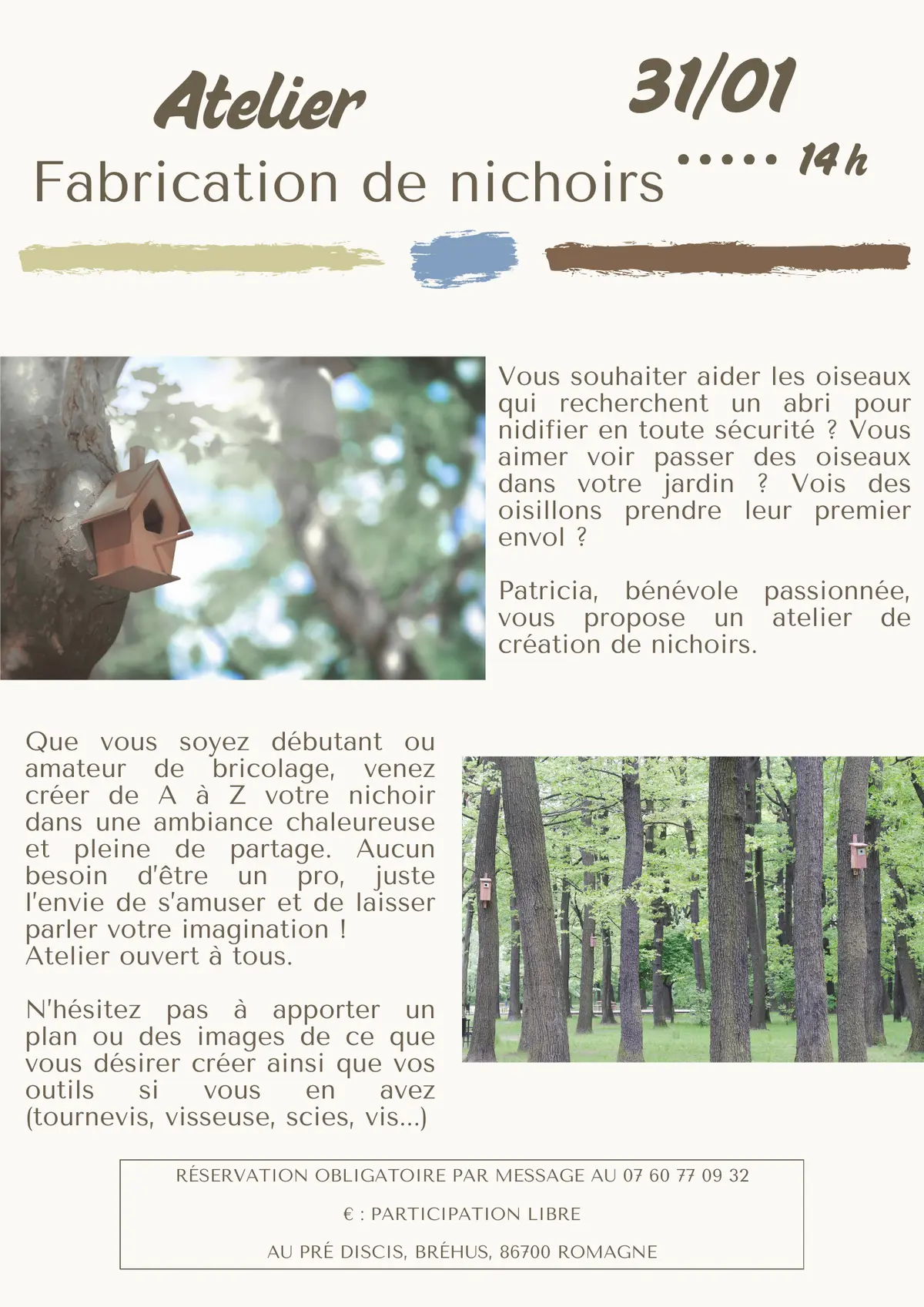 Atelier fabrication nichoirs