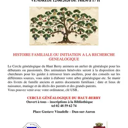 Atelier Généalogie organisé par la Bibliothèque Municipale de Dun-sur-Auron