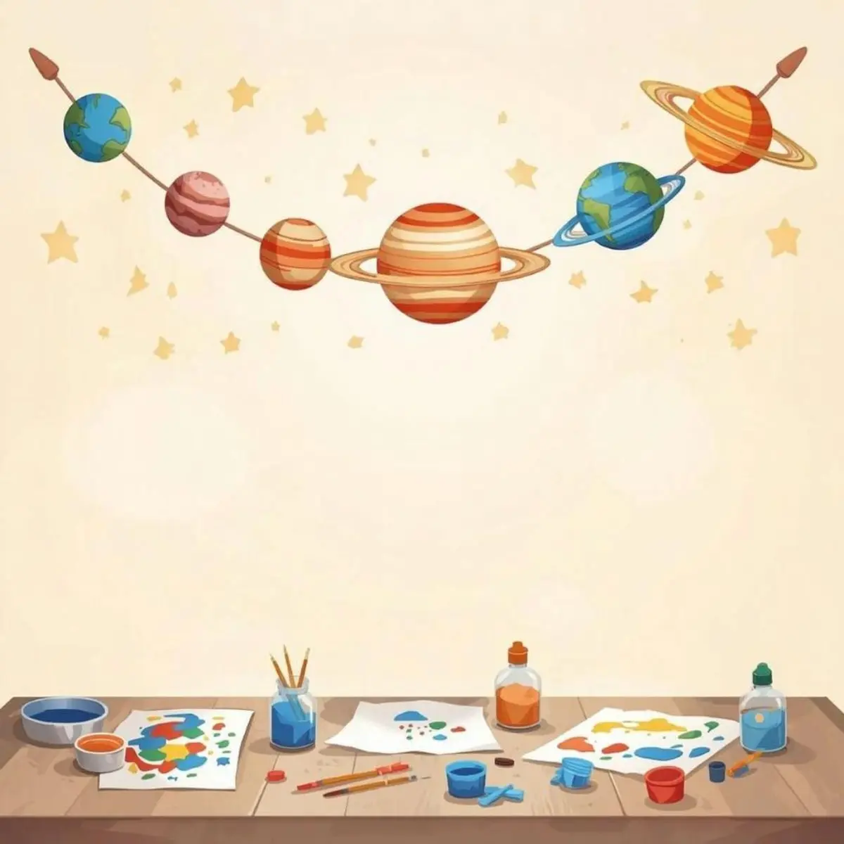 Atelier guirlande système solaire au Planétarium Ludiver