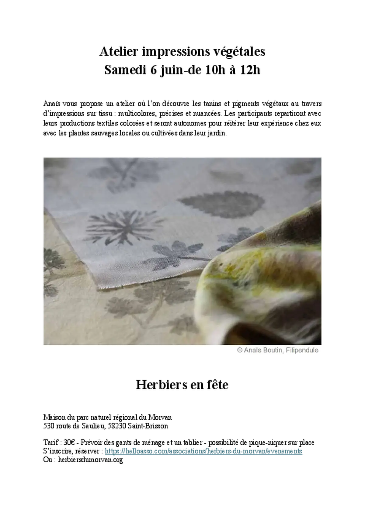 Atelier Impressions végétales