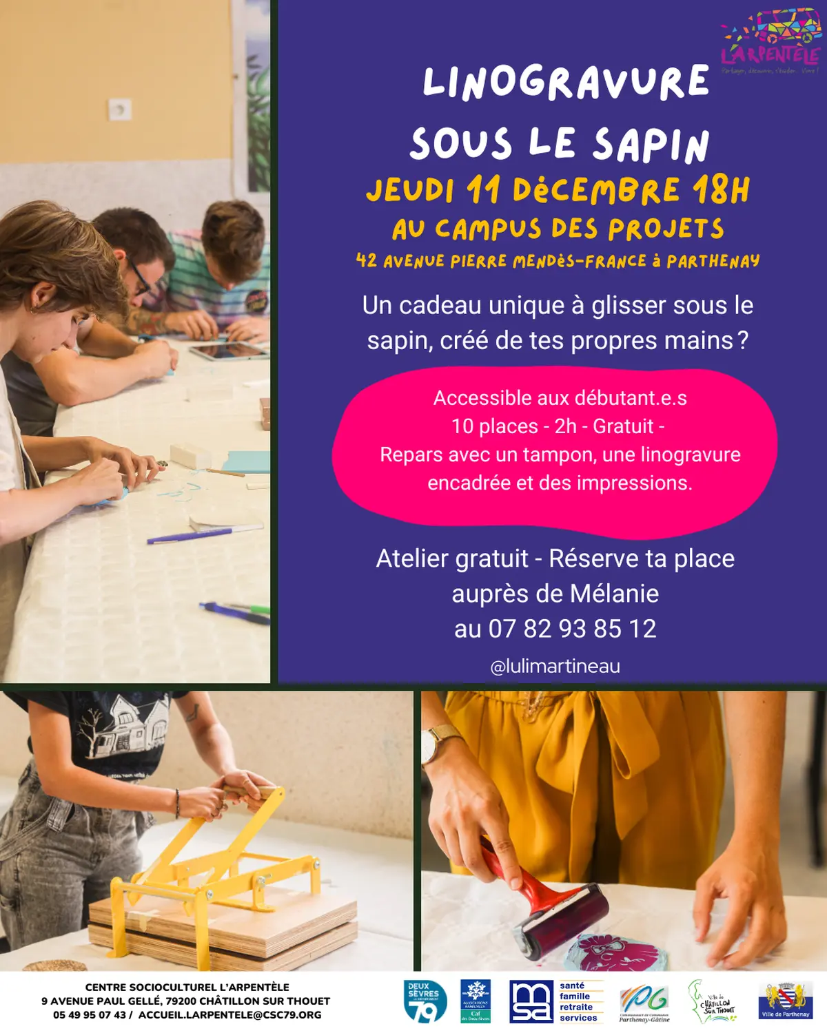 Atelier linogravure sous le sapin