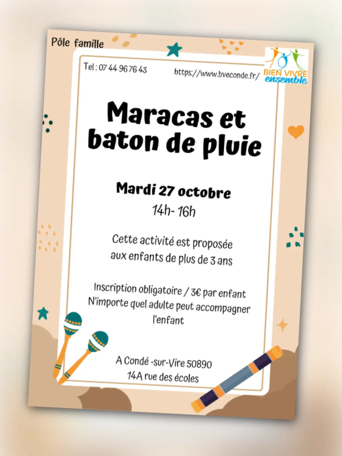 Atelier Maracas et baton de pluie