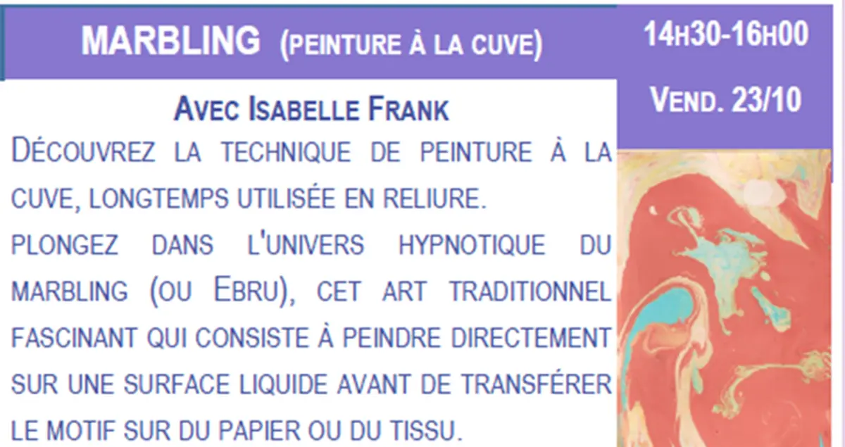 Atelier marbling avec Isabelle Frank