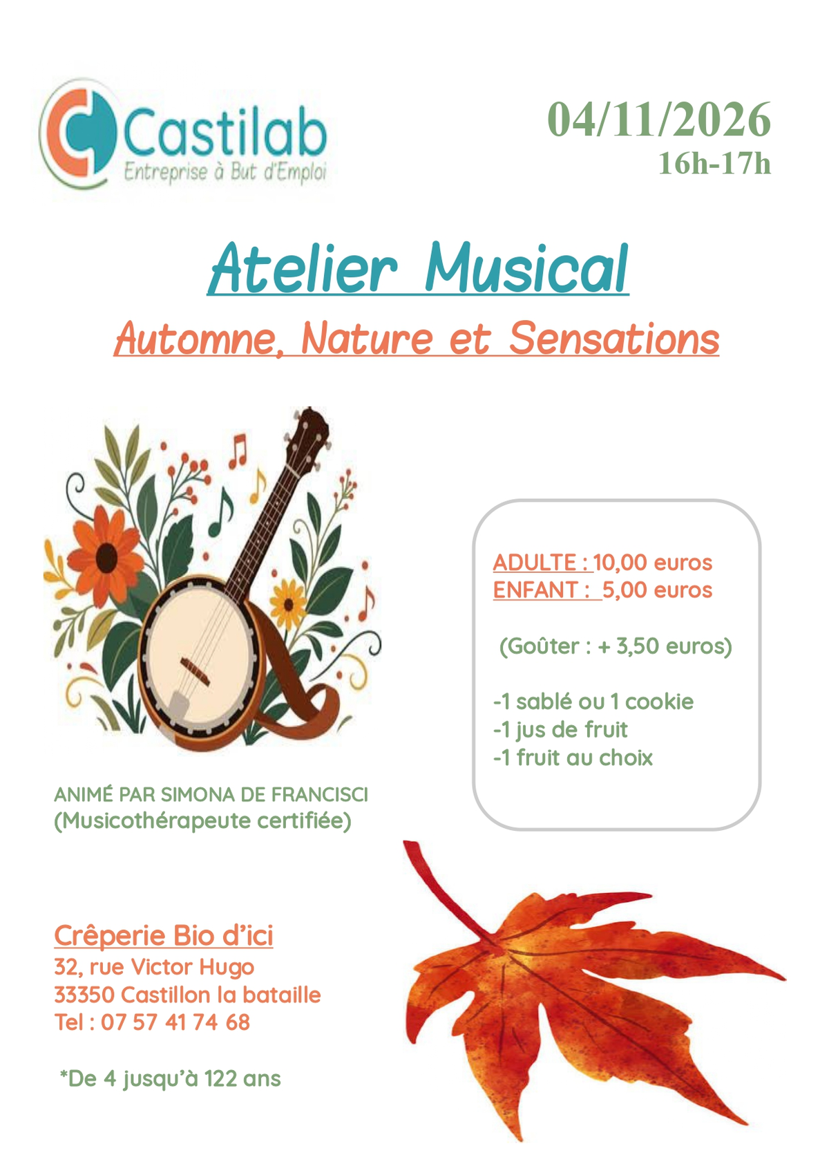 Atelier musical : Automne, nature et sensations à Bio d'Ici