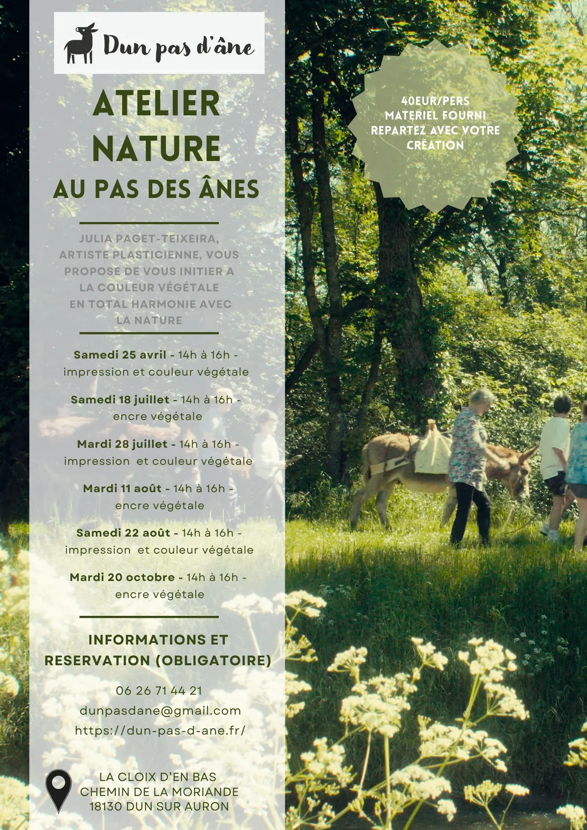 Atelier Nature au pas des ânes : impression et couleur végétale