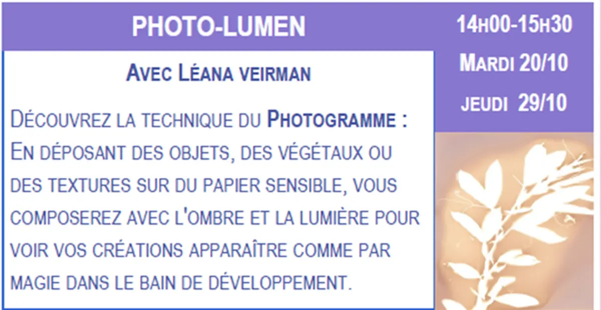 Atelier photographie avec Léana Veirman- Photo Lumen