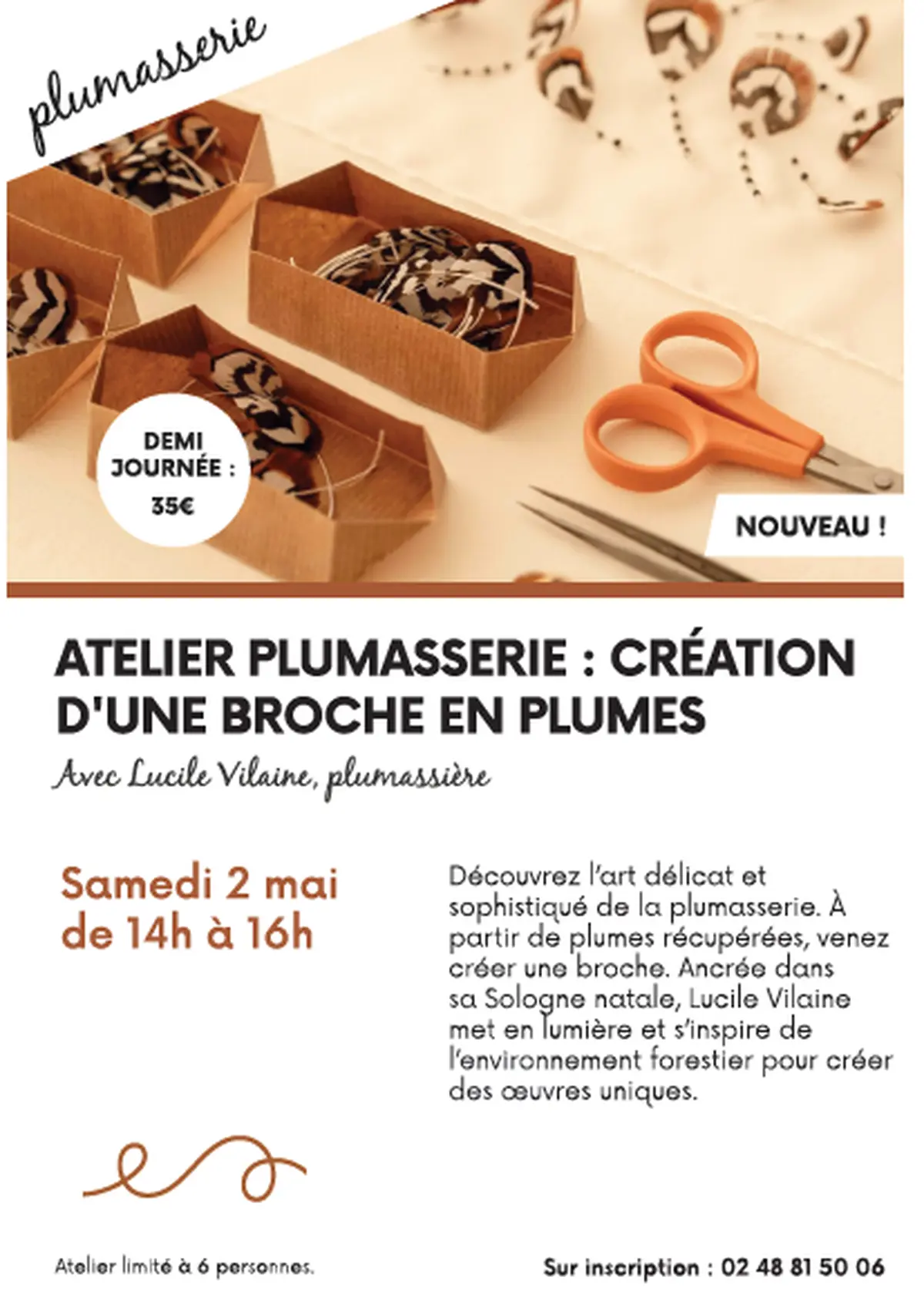 Atelier plumasserie : création d'une broche en plumes