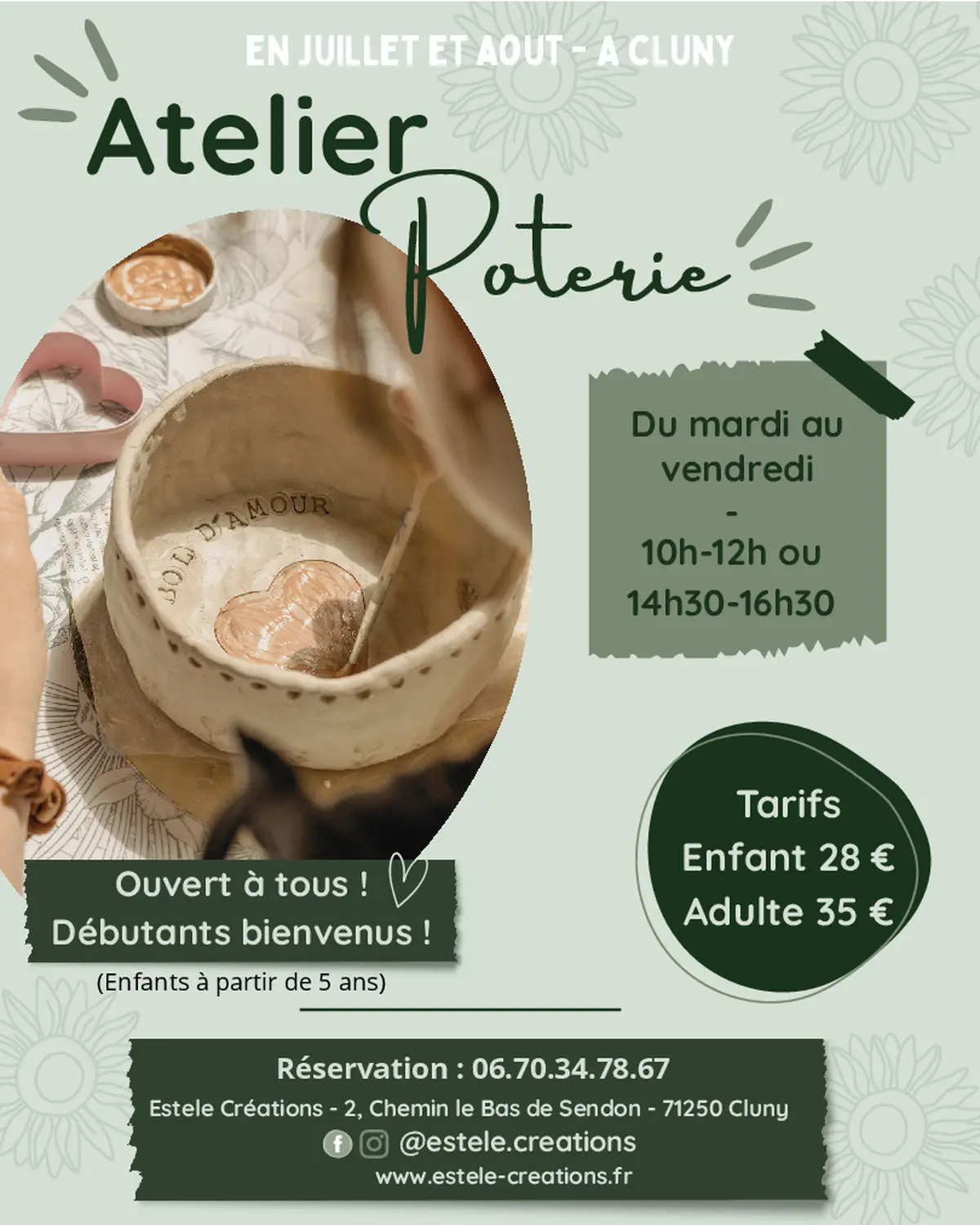 Atelier poterie enfants, ados et adultes à Cluny