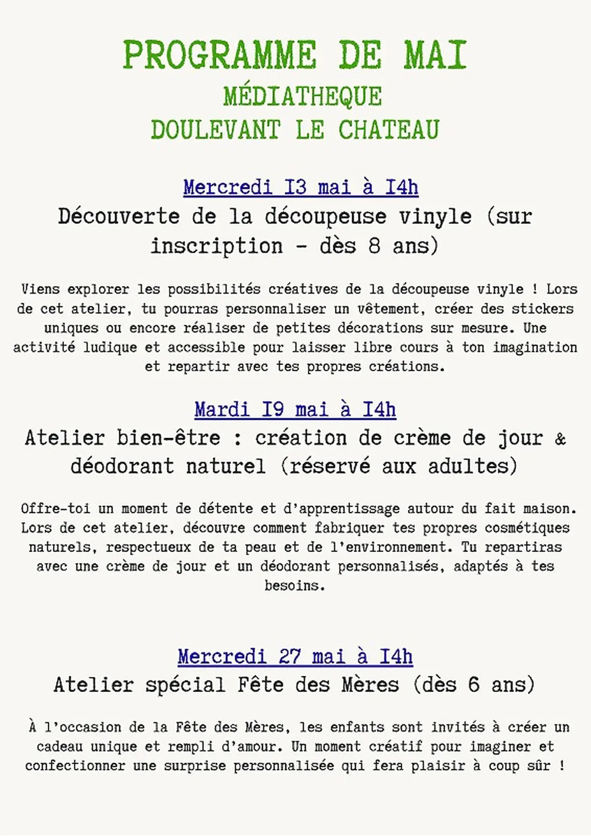 Atelier spécial fête des mères - Médiathèque de Doulevant-le-Château