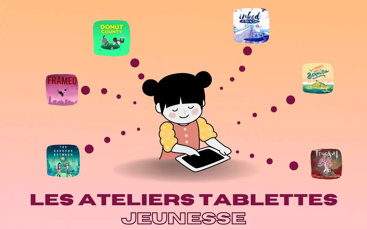 petite fille jouant sur une tablette, pensant à tous les jeux qu'elle peut tester