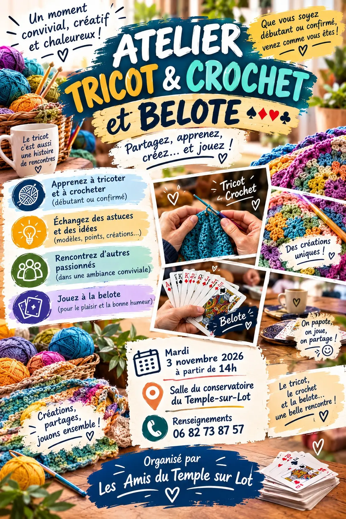 Atelier tricot, crochet et belote