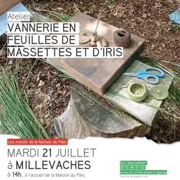 Atelier vannerie en feuilles de massettes et d'iris