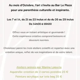Ateliers artistiques  au Bar le Plaza