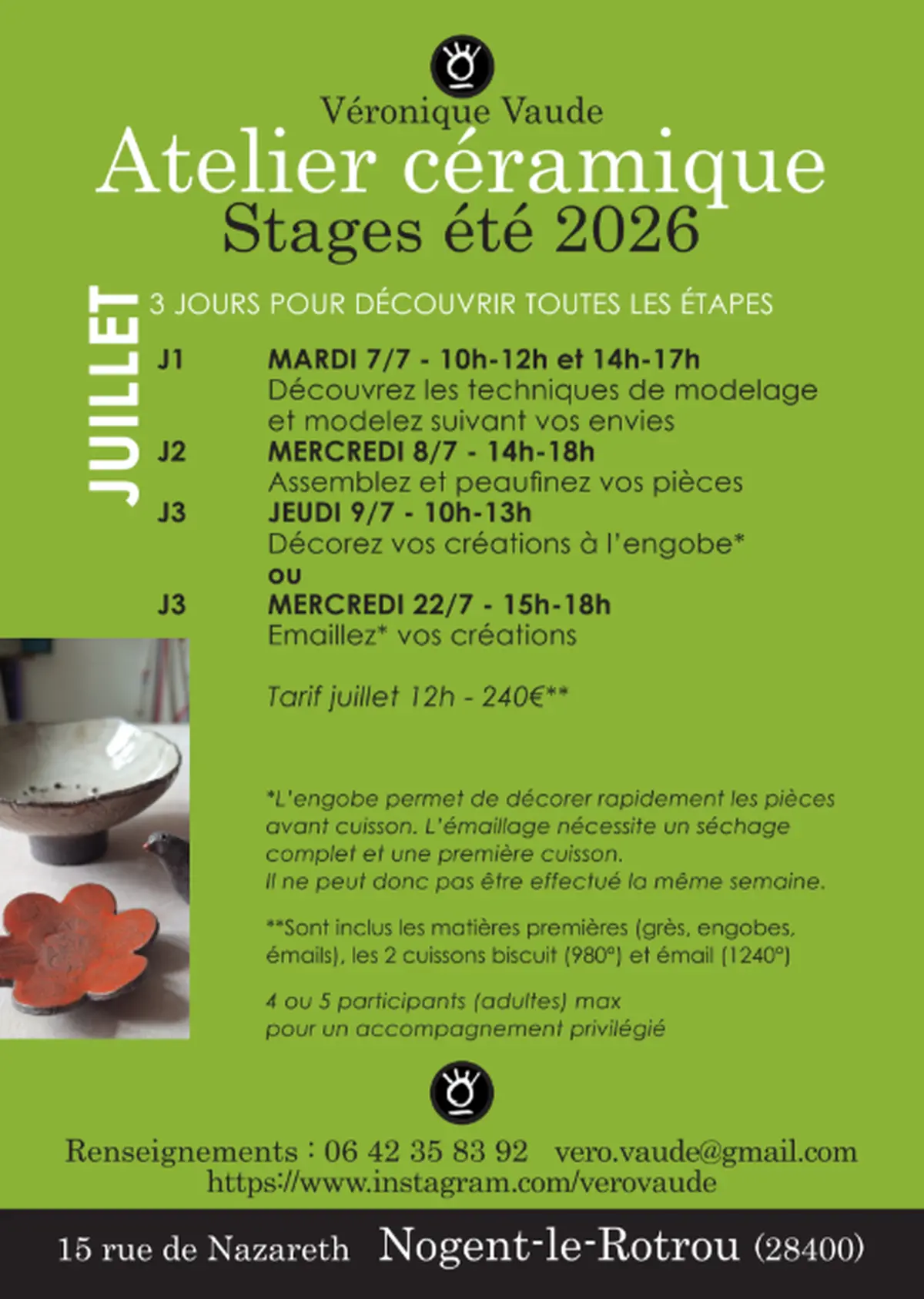 Ateliers céramique - Stage de Juillet par Véronique Vaude