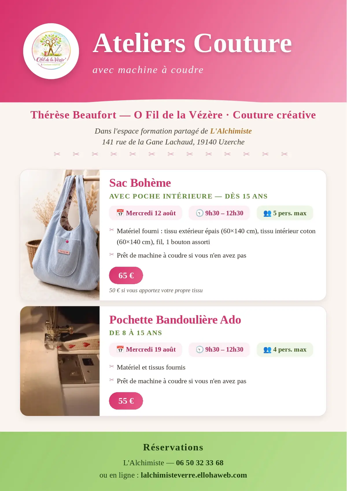 Ateliers couture créative chez la souffleuse de verre