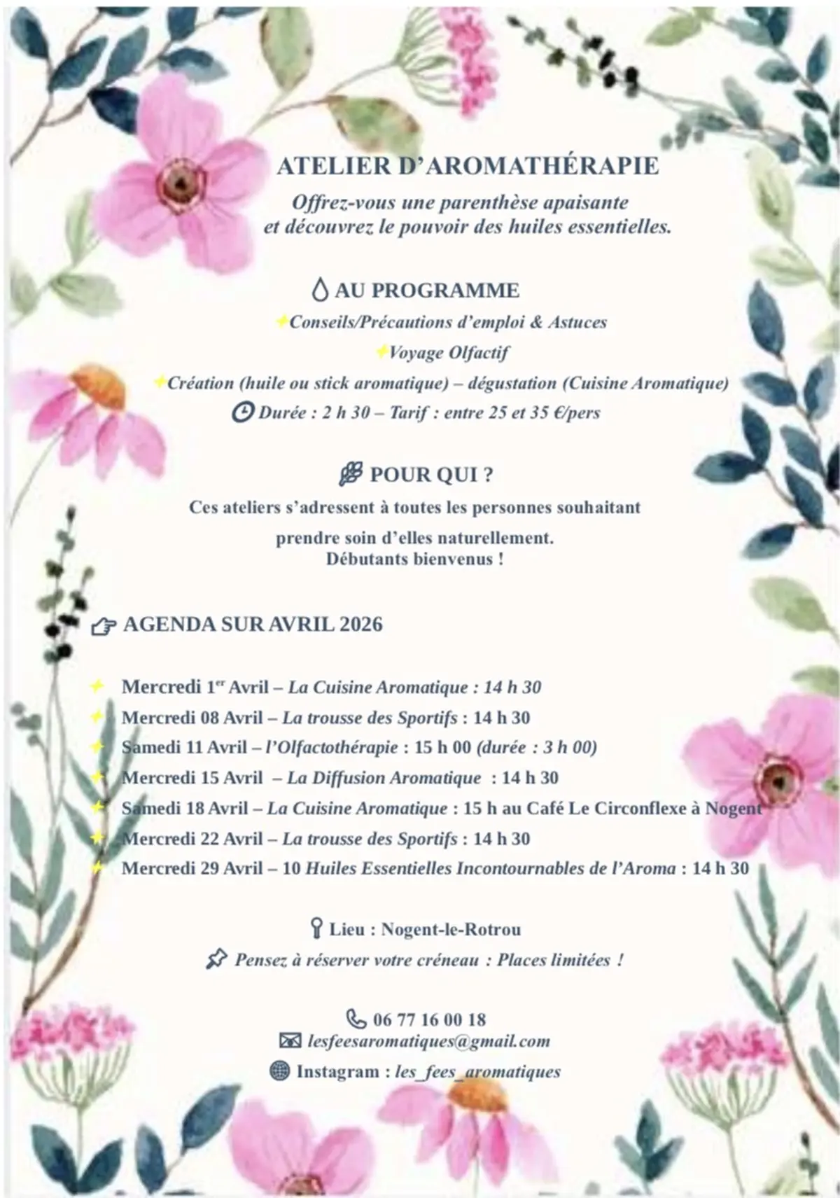 Ateliers d'aromathérapie d'avril par Les Fées Aromatiques