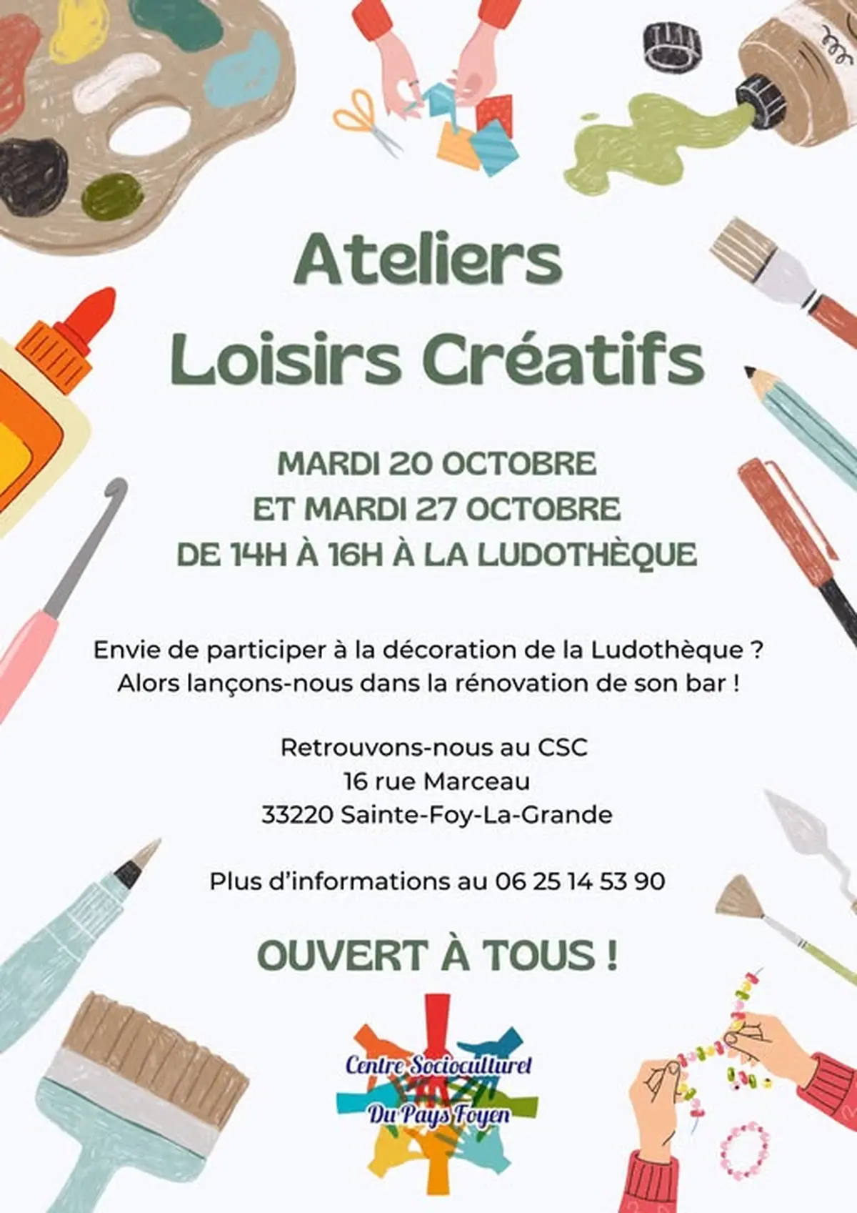 Ateliers loisirs créatifs à la ludothèque du Centre Socioculturel du Pays Foyen