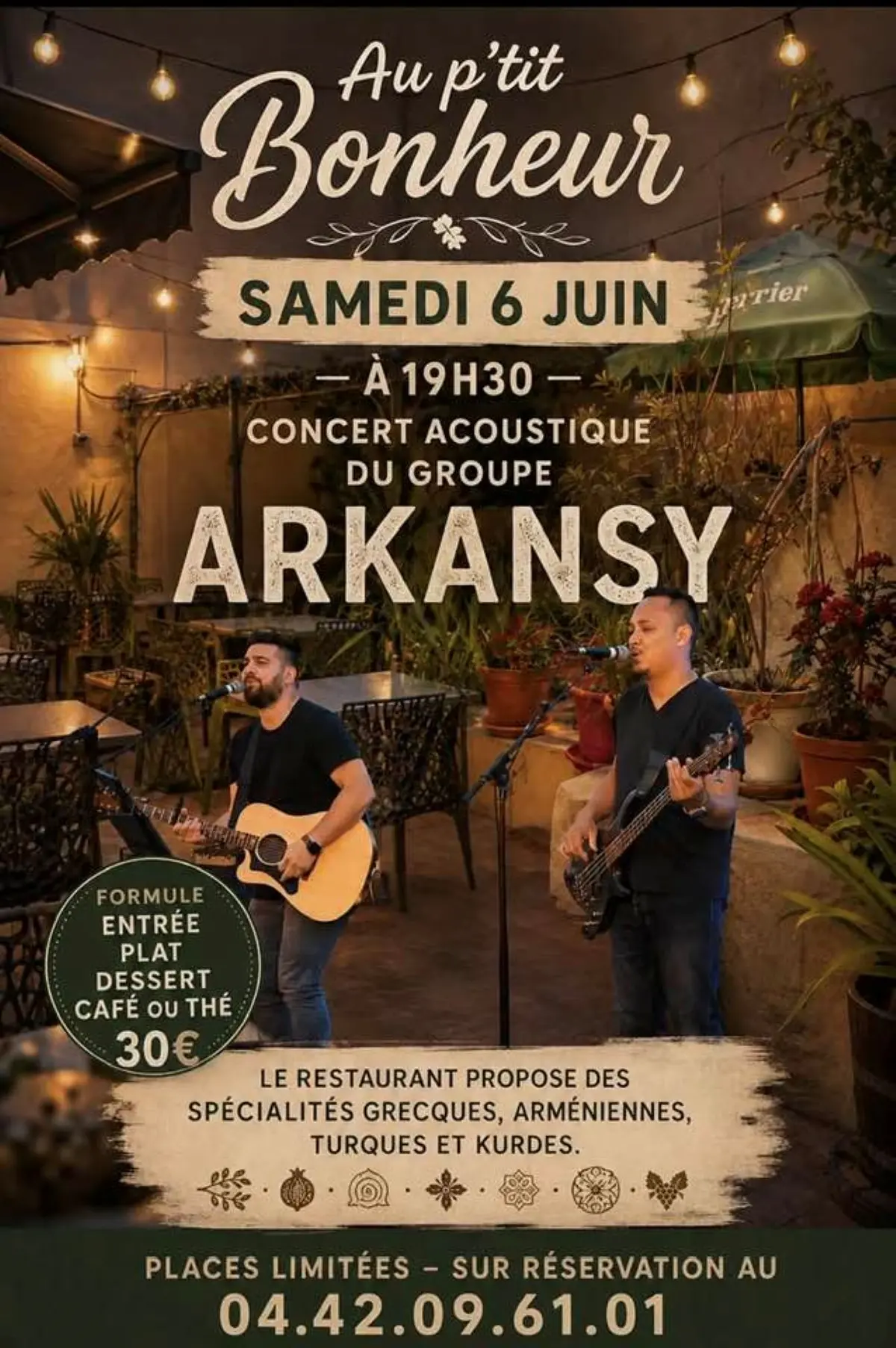 Au p'tit Bonheur : Concert acoustique du groupe ARKANSY