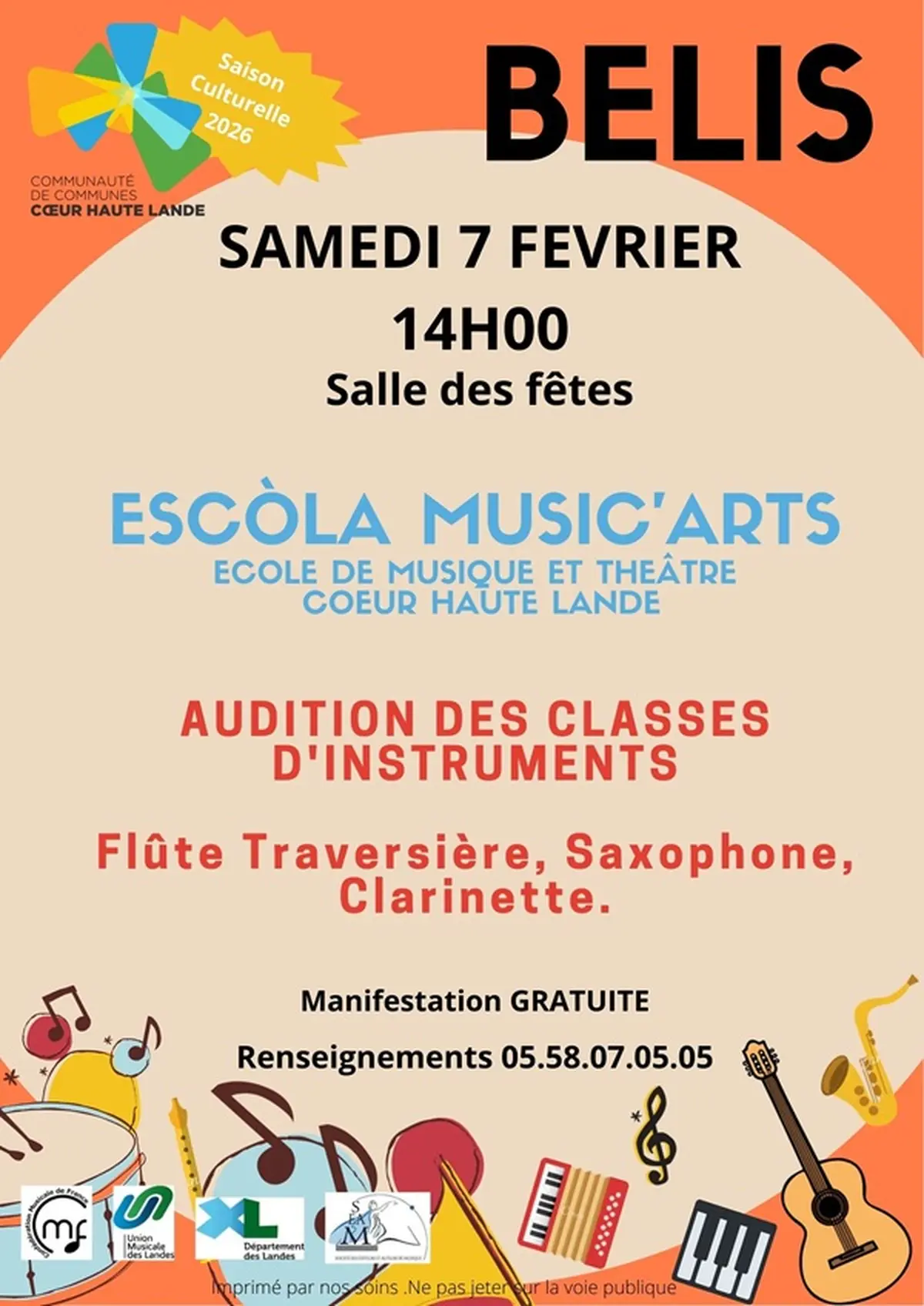 AUDITION DES ÉLÈVES DE L'ESCOLA MUSIC'ARTS (École de Musique et de Théâtre Cœur Haute Lande).