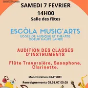 AUDITION DES ÉLÈVES DE L'ESCOLA MUSIC'ARTS (École de Musique et de Théâtre Cœur Haute Lande).