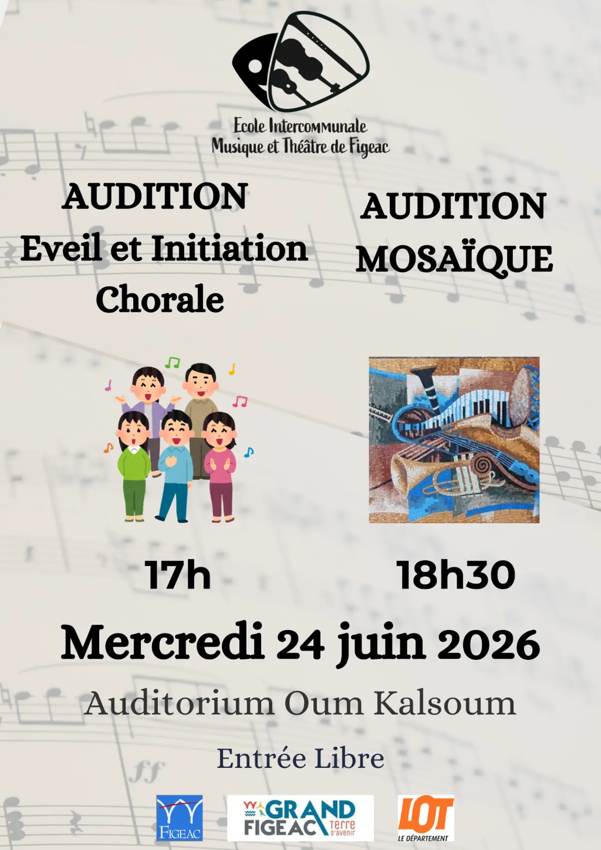 Audition éveil et initiation chorale et mosaïque à l'école de Musique de Figeac