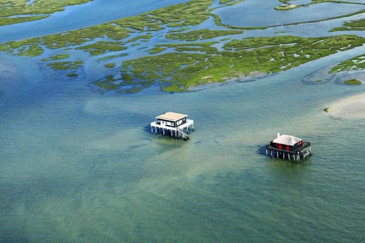 Vue aérienne de l’Île aux Oiseaux, dans le bassin d'Arcachon
