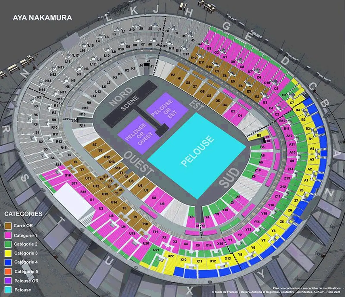 Le plan du Stade de France pour le concert d'Aya