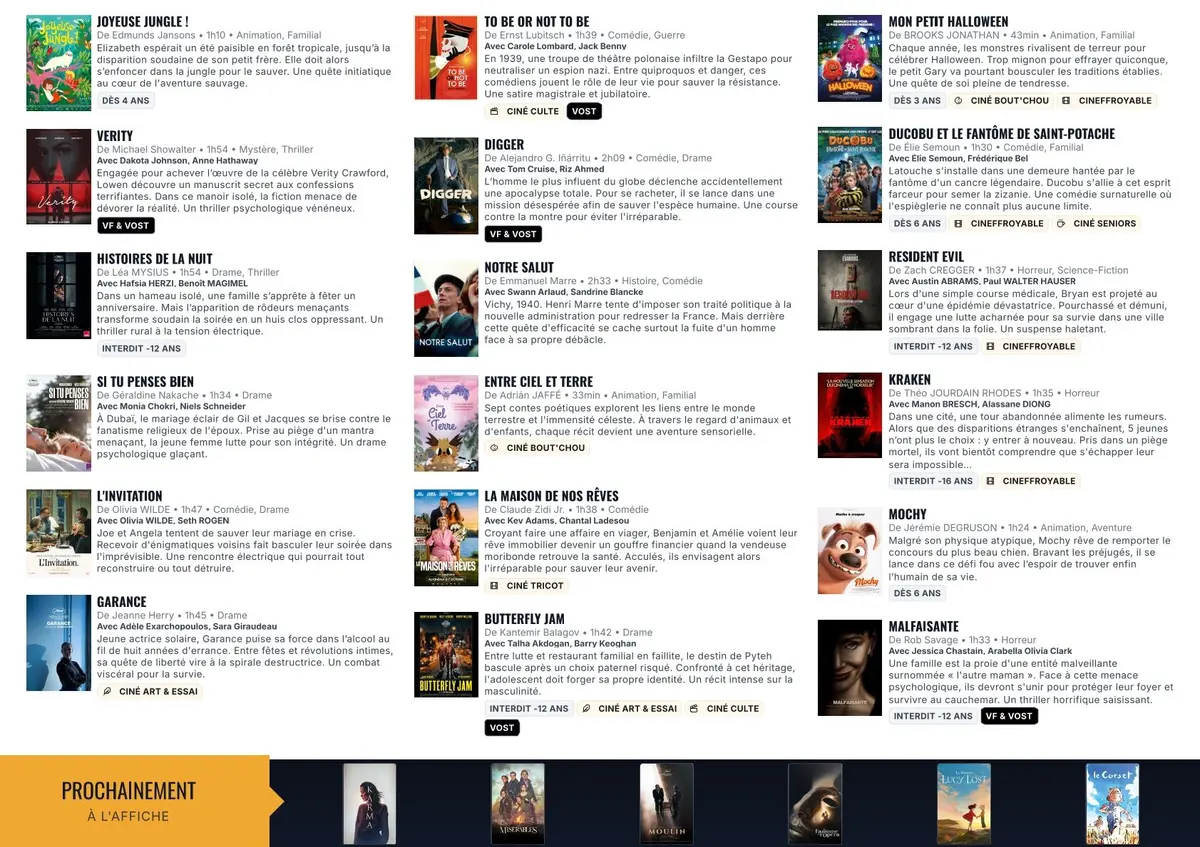 Programme cinéma Rex Benfeld  du 14 octobre au 3 novembre