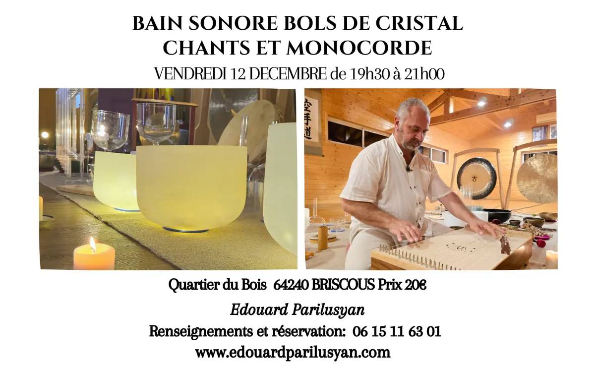 Bain sonore, bols de cristal, chant et monocorde