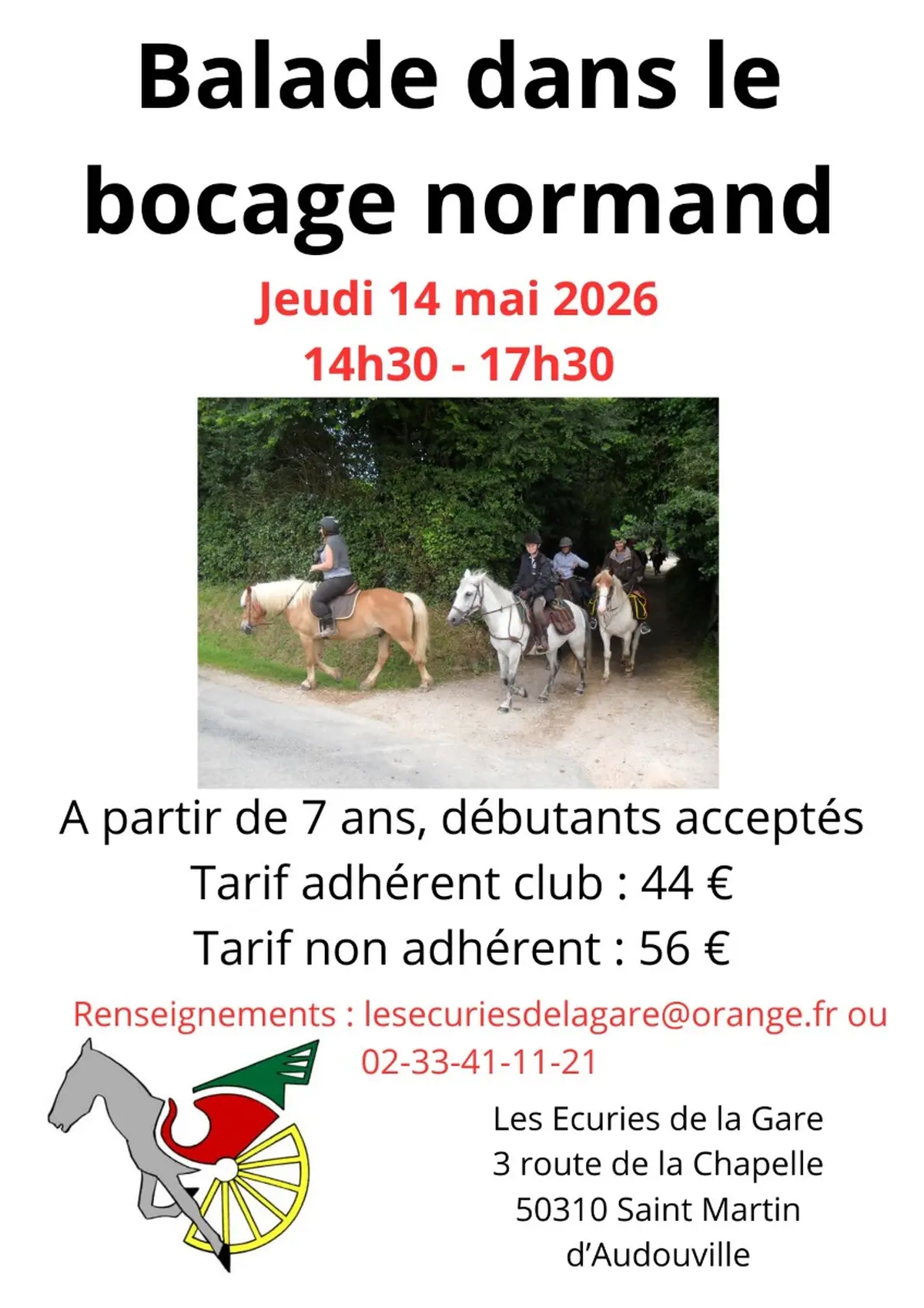Balade à cheval 3 heures dans le bocage normand