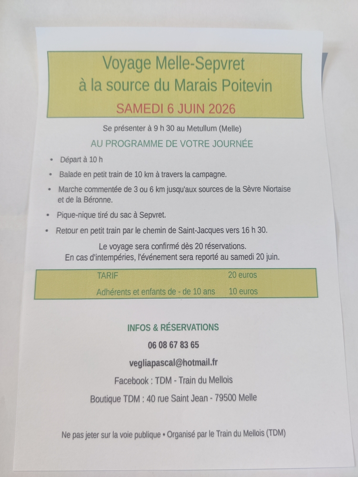 Balade en petit train : Melle-Sepvret à la source du Marais Poitevin